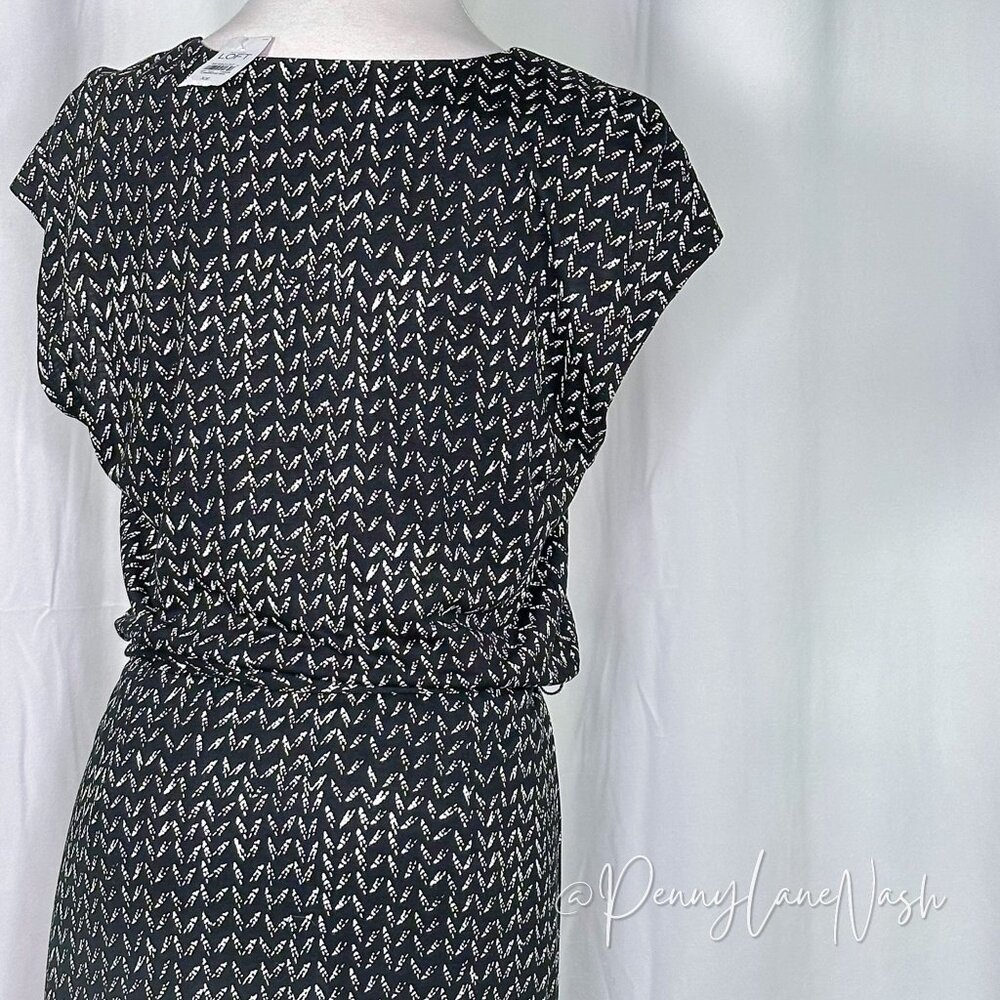 NWT Ann Taylor Loft Blouson Zigzag Print Dress Black XS - Picture 9 of 10